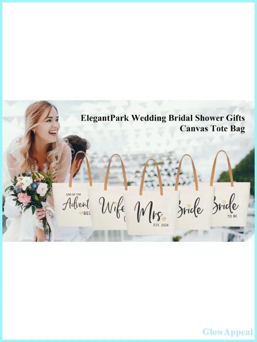 Bridal Tote Bag with Zipper, Canvas Leatherette Handles, Wedding Gifts